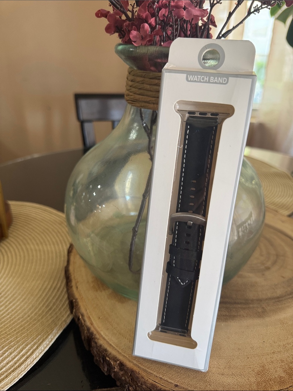***2/$15*** Black Leather Watch Strap with White Contrast Stitching